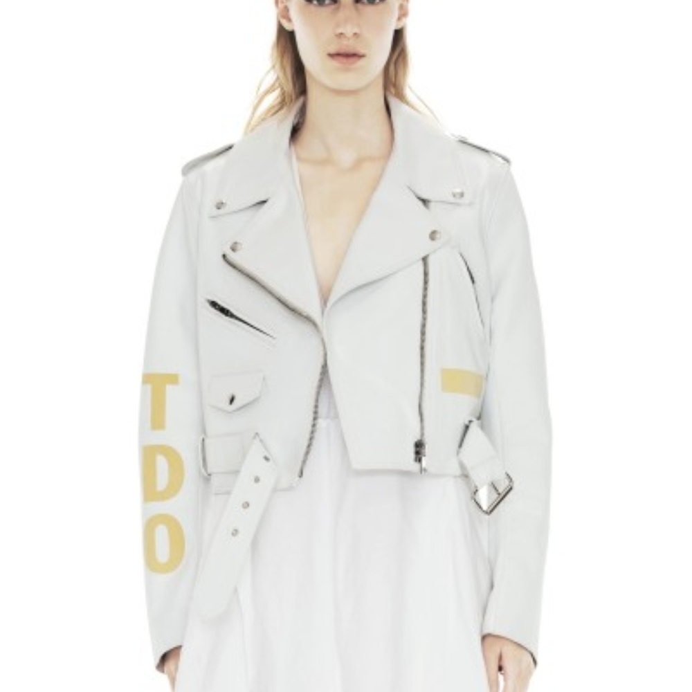 Acne Road Petite White Leather Motorcycle Jacket - Picture 3 of 8